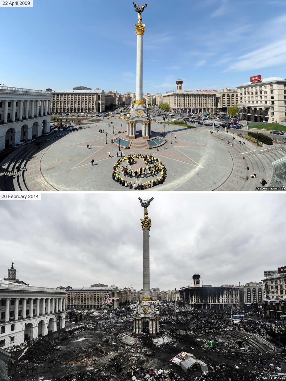 Independence Square, before and after the violence protests