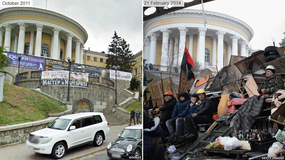 Barricades in a street in Kiev amid anti-government protests