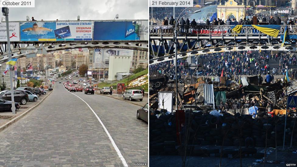 Bridge near Independence Square before and after the violent protests