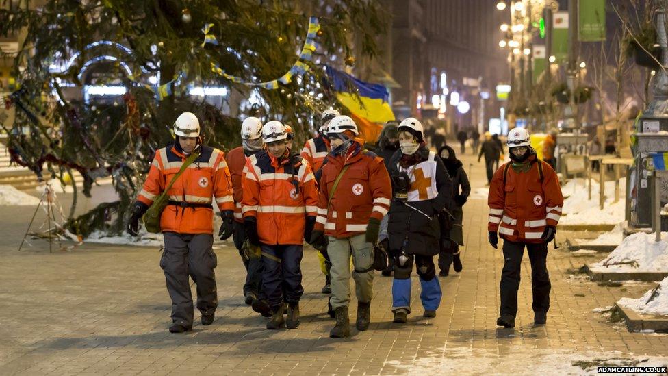 Medical staff leaving Independence Square after helping protesters