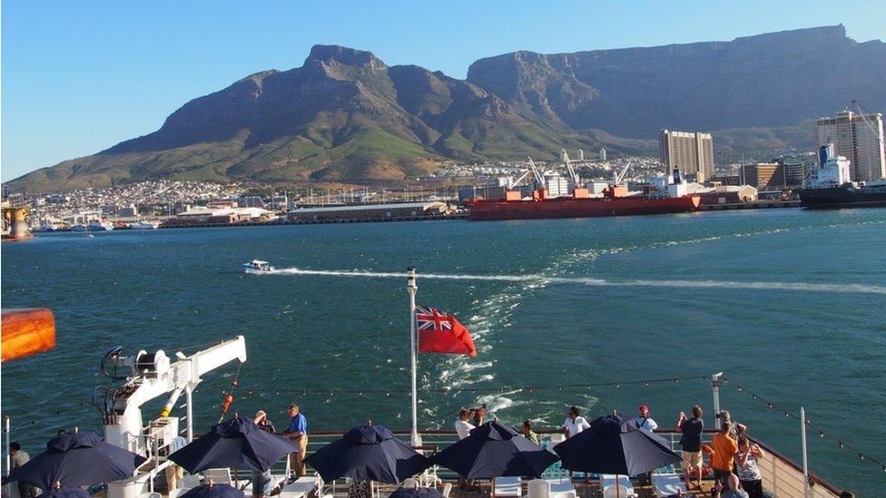 The RMS St Helena leaving Cape Town