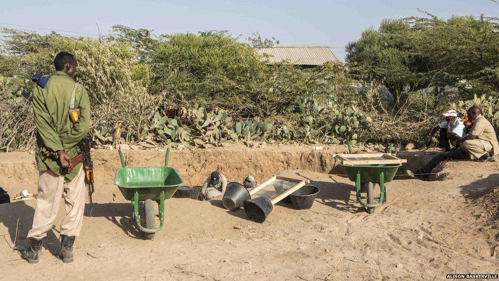 A member of the Somaliland Special Police Unit (SPU) stands guard at a site