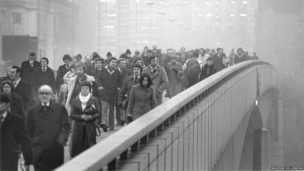 Barry Lewis, Rush Hour from the South Side of London Bridge, 1978 (photograph)