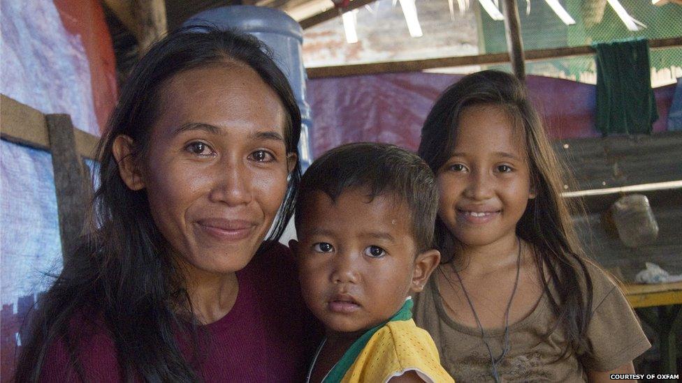 Chanley Vilegano, 30, with her son Jhamir, three, and daughter Anne Marie, eight