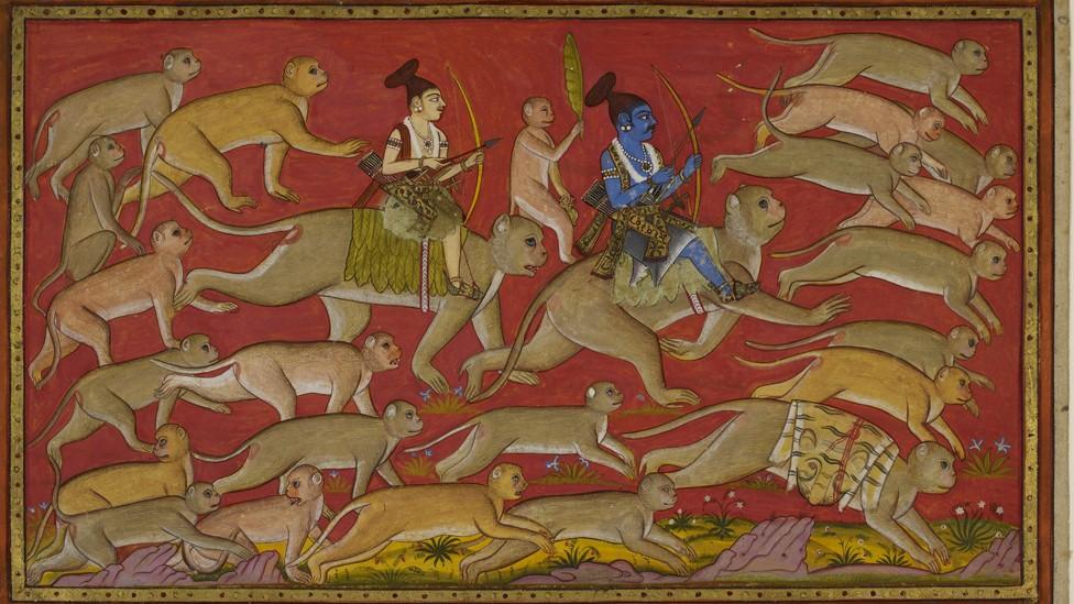 Rama and Laksmana advance with a monkey army