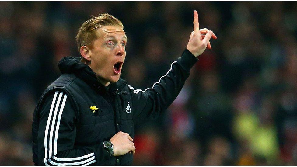 Garry Monk gesticulates from the touchline during Swansea's 2-2 draw with Arsenal