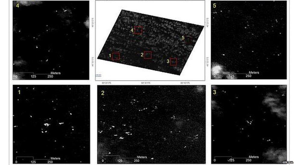 Satellite image showing debris in the southern Indian Ocean