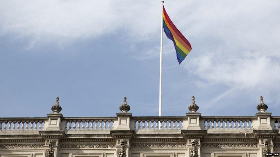 Rainbow flag flying above the Cabinet Offices