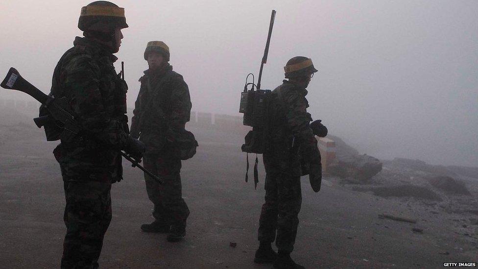 South Korean marines patrol Yeonpyeong Island on 20 December 20, 2010