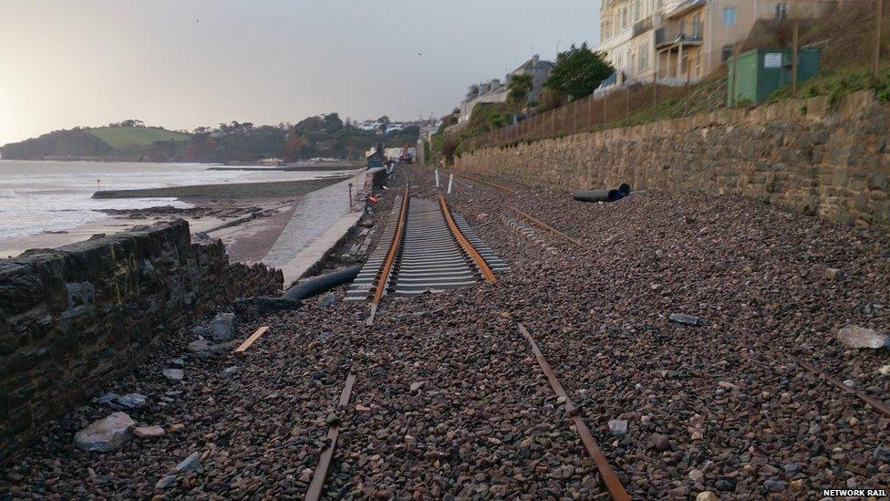 Dawlish railway line covered in pebbles