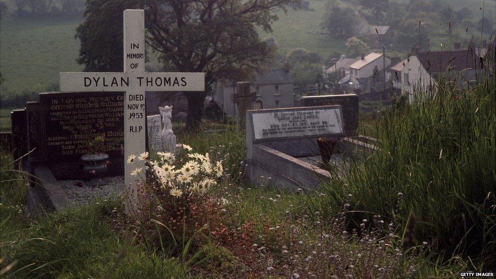 The grave of Dylan Thomas, St Martin's Church, Laugharne, 1969