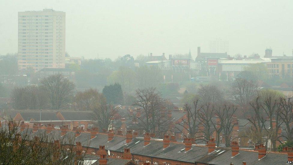 Houses in Birmingham covered by smog