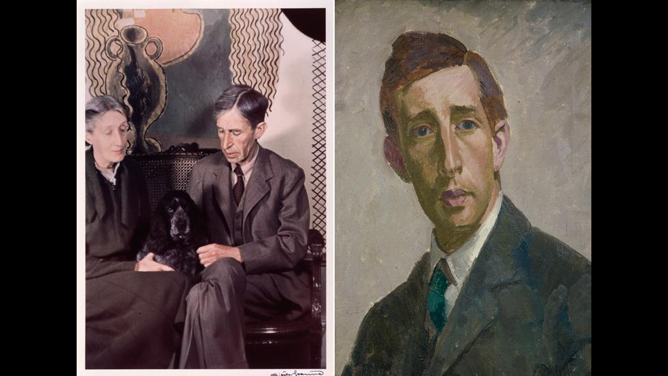 Virginia and Leonard Woolf by Gisele Freund, 1939. Leonard Woolf by Henry Lamb, 1912