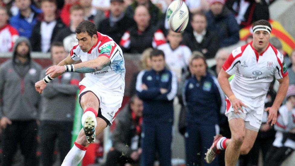 Ulster scrum-half kicked over three penalties in the first half but a shoulder injury forced him off early in the second half