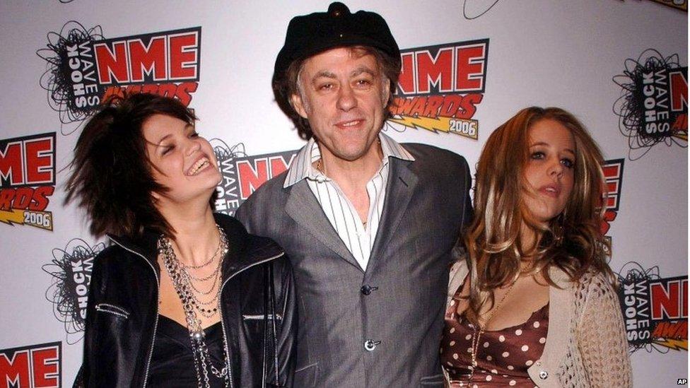 Peaches Geldof (right) with her dad Bob (centre) and sister Pixie (left)