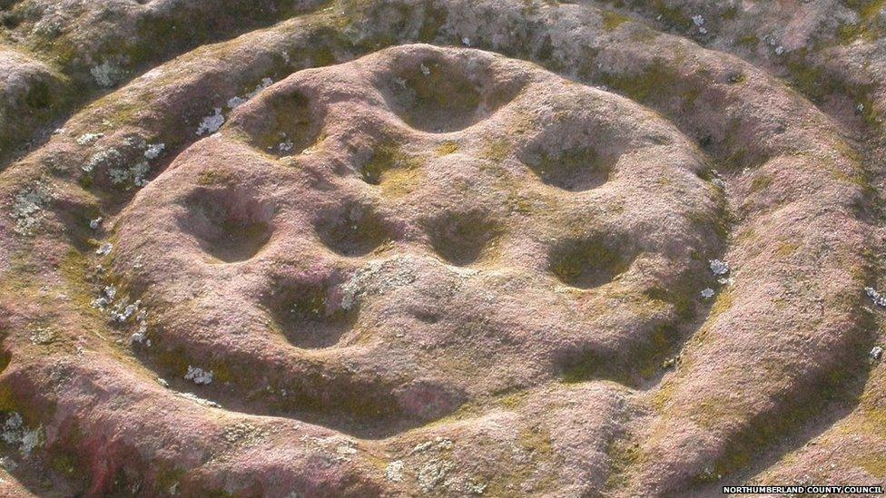 Cup and ring carvings at The Ringses, Northumberland