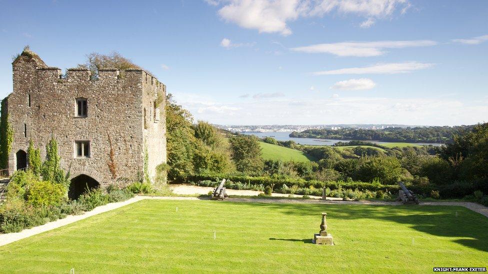 The grounds of Trematon Castle features views looking across to Plymouth