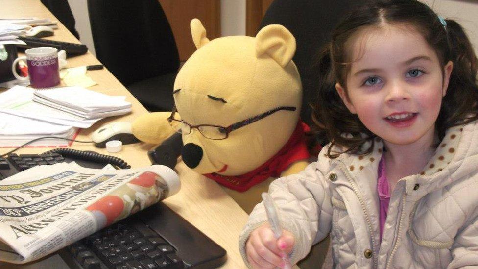 Pooh bear working at the local newspaper. Photo: Claire Allen