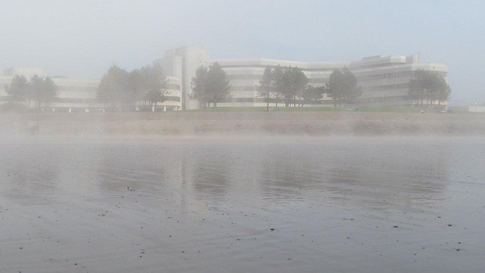 Swansea beach in sea fog