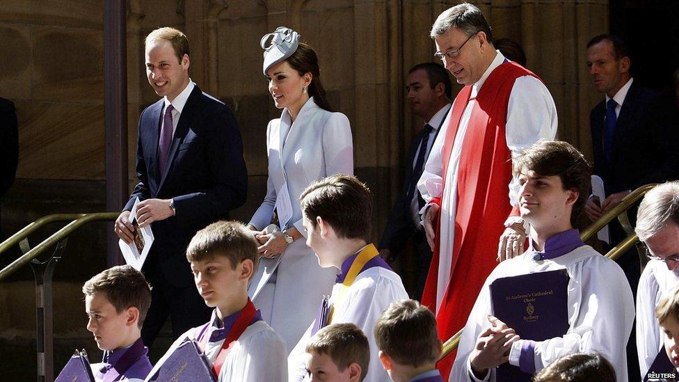 Down under, the Duke and Duchess of Cambridge attended Easter Sunday mass at St Andrews Cathedral in Sydney, Australia.