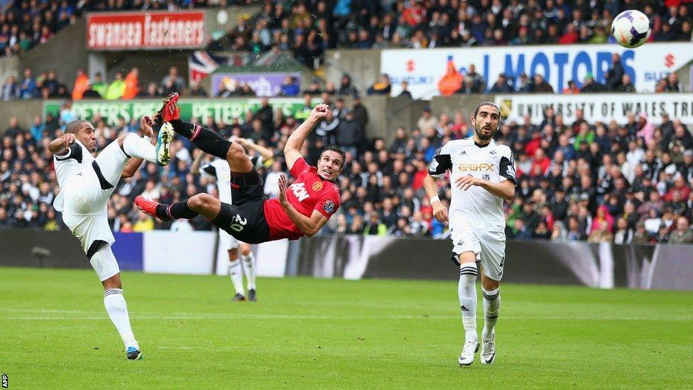 Robin van Persie scoring against Swansea City