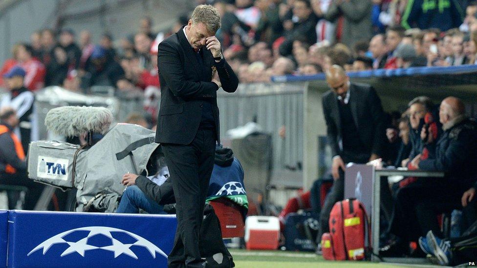 David Moyes at Champions League semi-final second leg against Bayern Munich, 9 April 2014