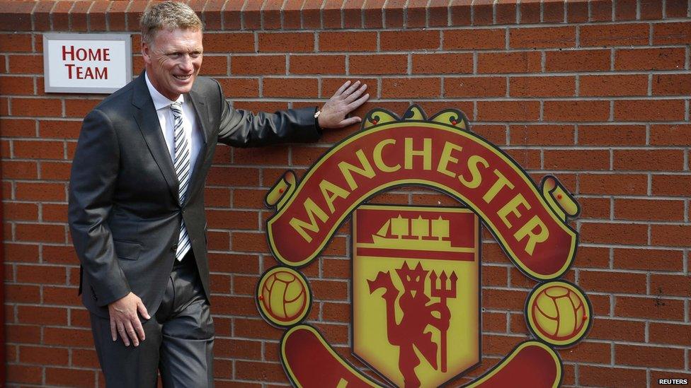 David Moyes poses by United sign on 5 July 2013