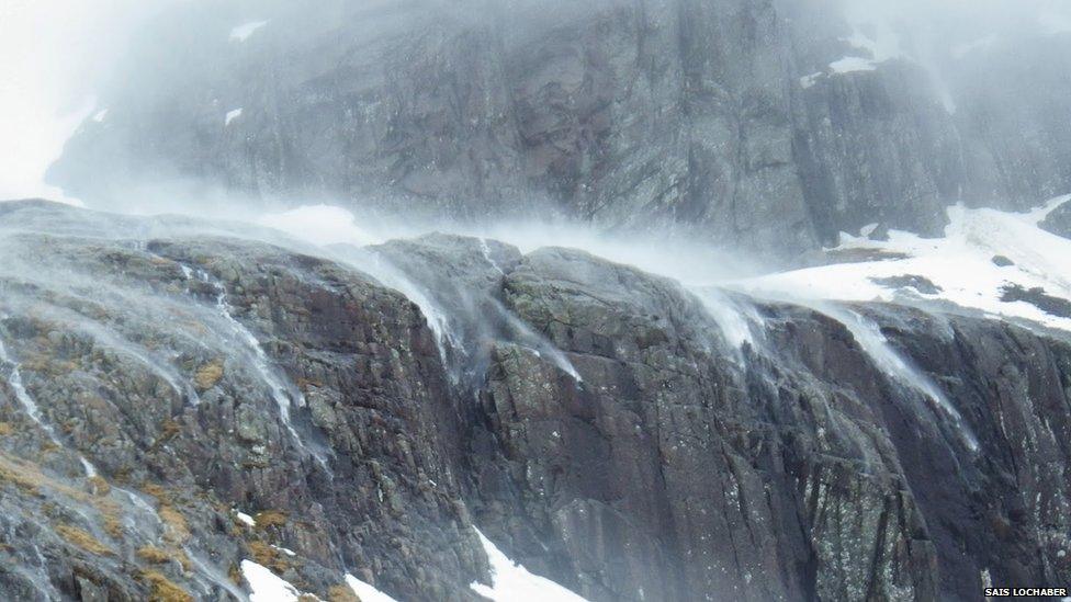 Water being blown backwards by wind