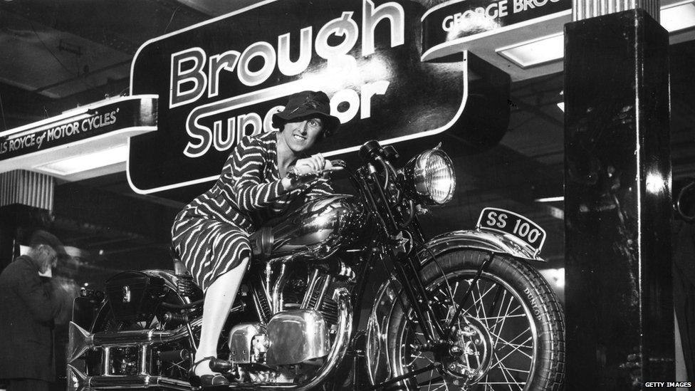 Marjorie Cottle on a Brough Superior motorcycle