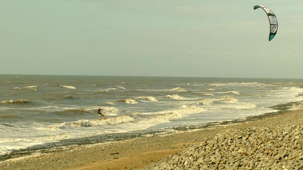 A kite surfer at Llanrhystud, Ceredigion