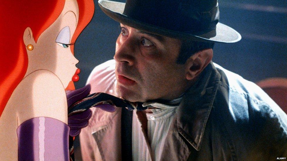 Bob Hoskins with 'Jessica Rabbit' in Who Framed Roger Rabbit