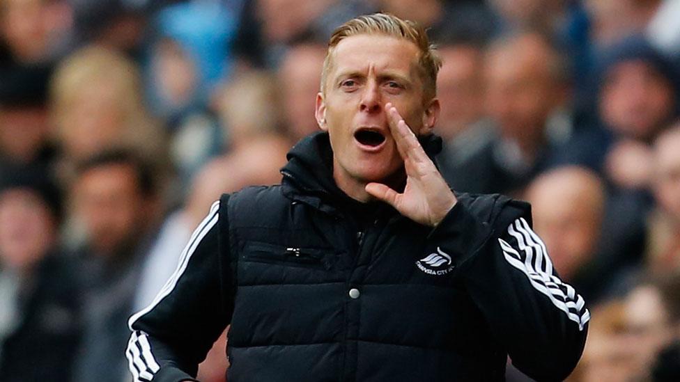 Swansea coach Garry Monk shouts instructions to his players