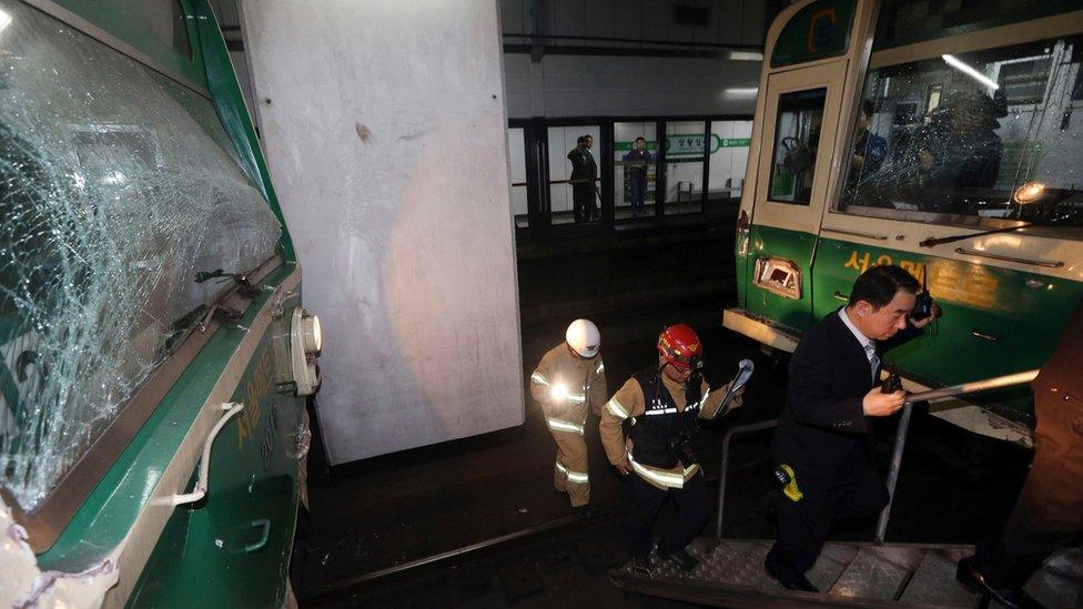 Damaged subway cars in Seoul (2 May)