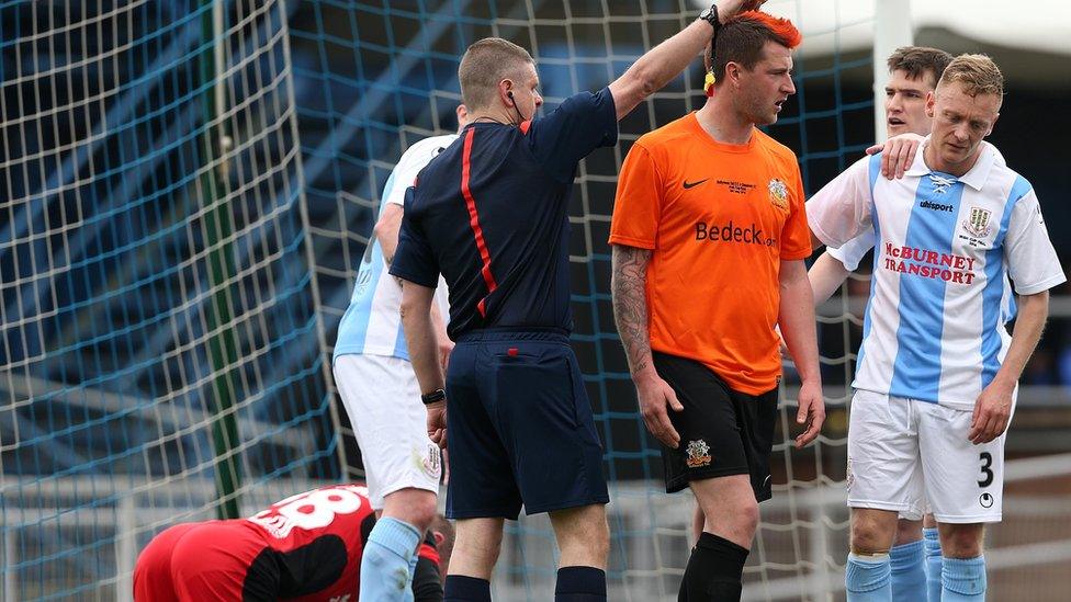 Glenavon suffered an early setback when their defender Gareth McKeown was sent-off for elbowing Ballymena goalkeeper Aaron Shanahan