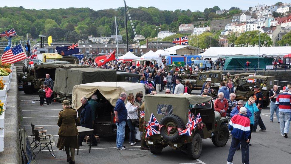 Military vehicles display in St Peter Port, Guernsey