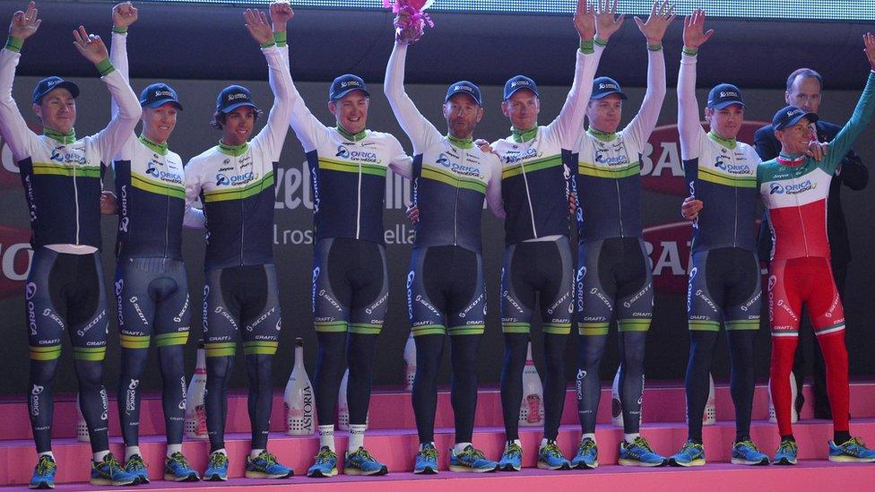 Oreca Greenedge from Australia won the team time trial on the first day of the 2014 Giro d'Italia