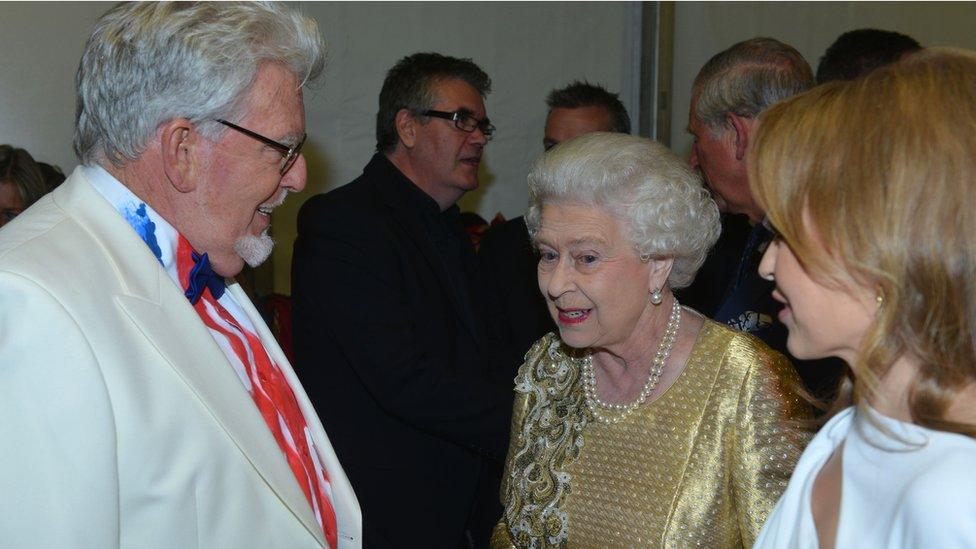Rolf Harris with the Queen and Kylie Minogue
