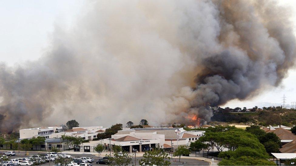 A wildfire burned in Carlsbad, California, on 14 May 2014