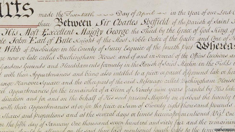 Title deeds to Buckingham Palace, Royal Archives / © Her Majesty Queen Elizabeth II 2014