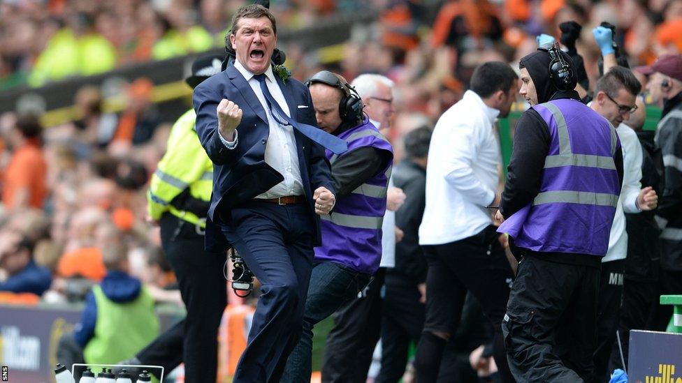 St Johnstone manager Tommy Wright celebrating