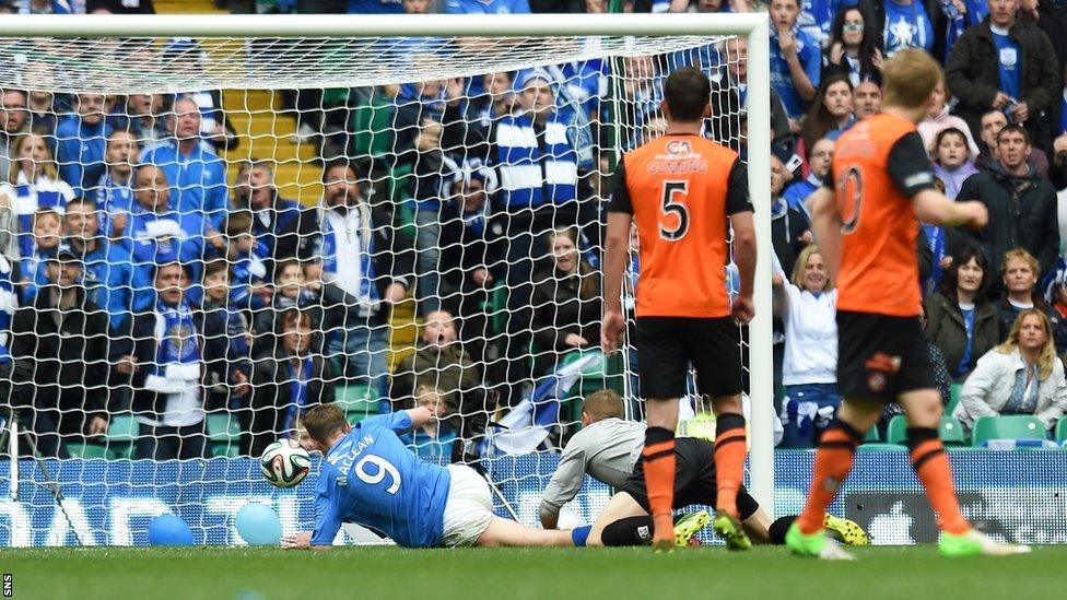 Steven MacLean scores for St Johnstone against Dundee United