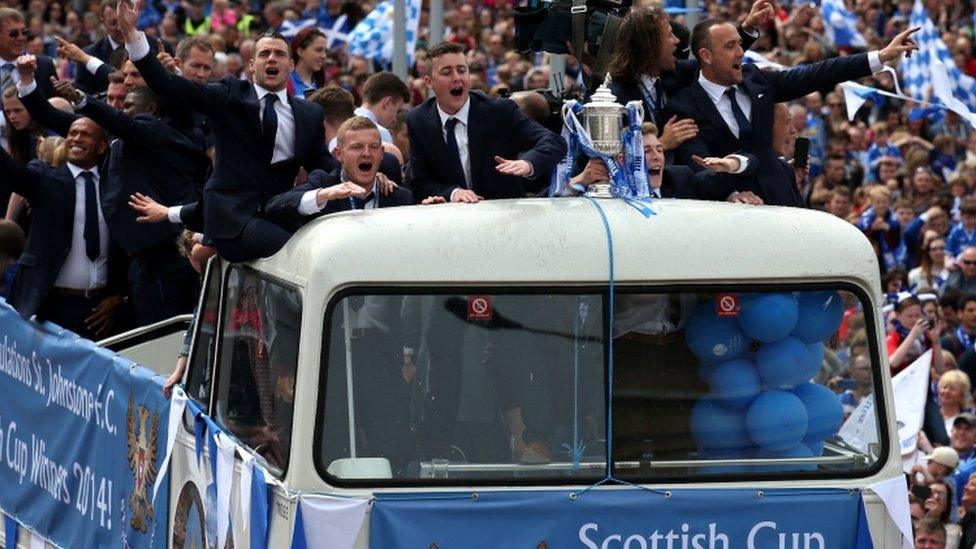 The team celebrates St Johnstone's first major trophy success in its 130-year history