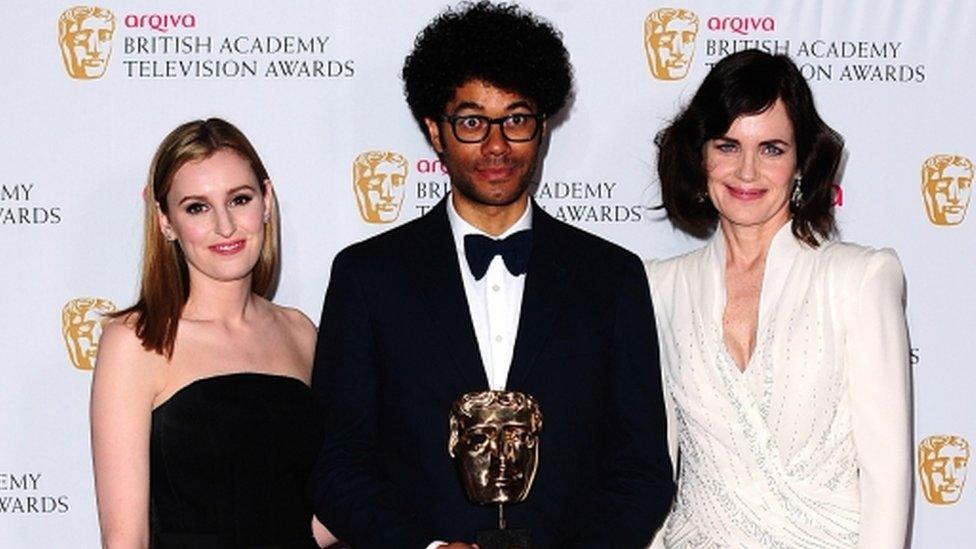 Downton Abbey's Laura Carmichael and Elizabeth McGovern with Richard Ayoade