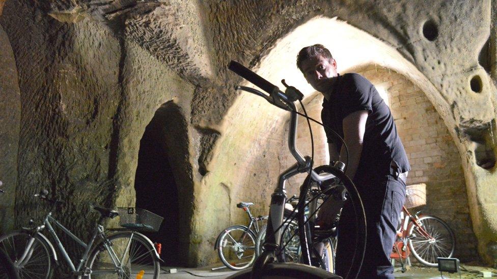 Paul Watkins in the bike shed cave