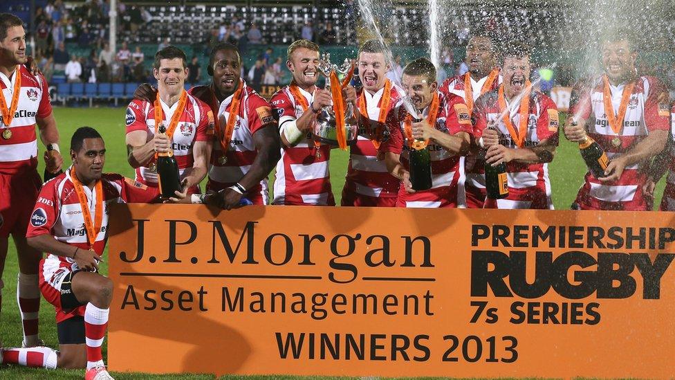 2013 Premiership Rugby Sevens champions Gloucester celebrate