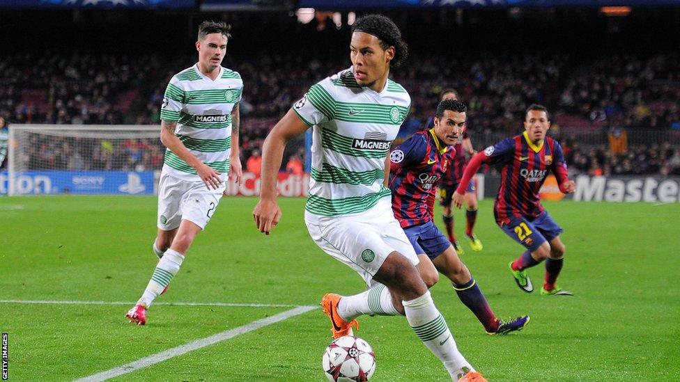 Virgil van Dijk in action for Celtic against Barcelona