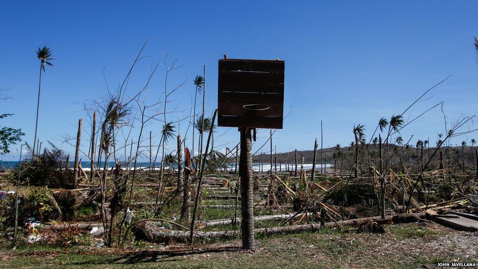 A makeshift basketball court that survived the effects of typhoon Pablo that devastated the province of Kinablangan and most of the Mindanao region in 2012.