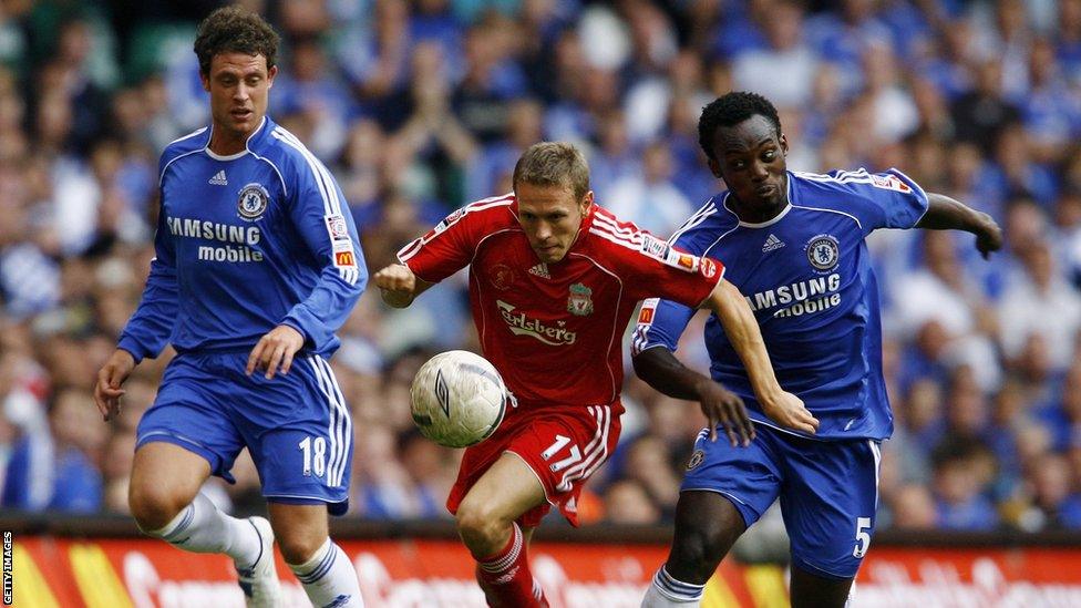 Craig Bellamy playing in the Community Shield against Chelsea