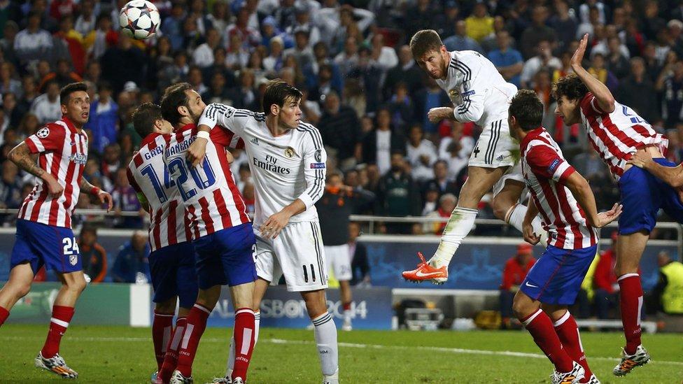 Sergio Ramos heads an equaliser for Real Madrid in added on time in the second half