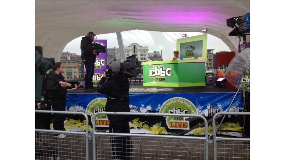 CBBC live in Newcastle Gateshead - Hacker rehearses on stage
